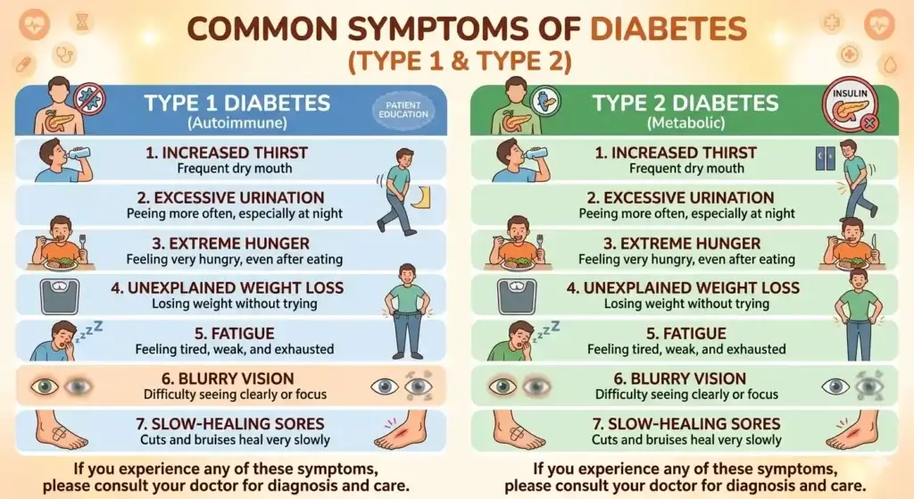 Type 1 vs Type 2 Diabetes symptoms